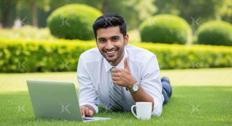 Happy indian businessman or corporate employee showing thumps up