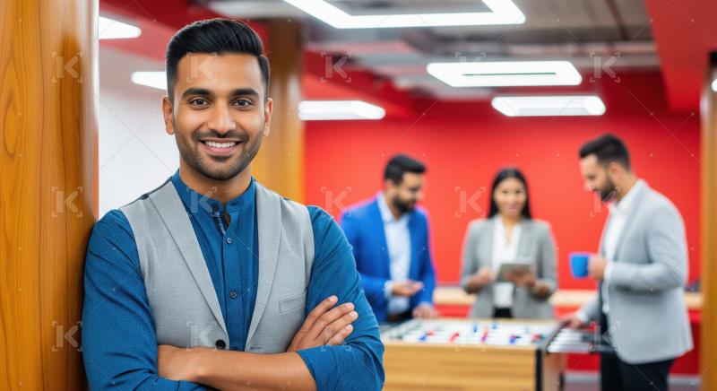Young indian businessman smiling while confidently at office
