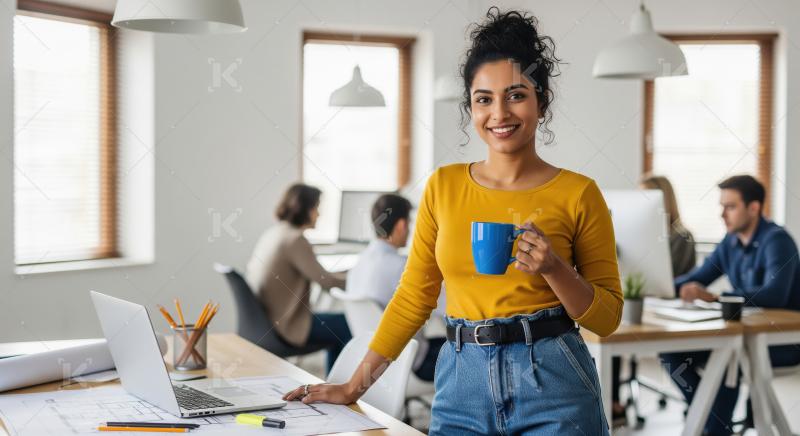 Young businesswoman or corporate employee standing confidently