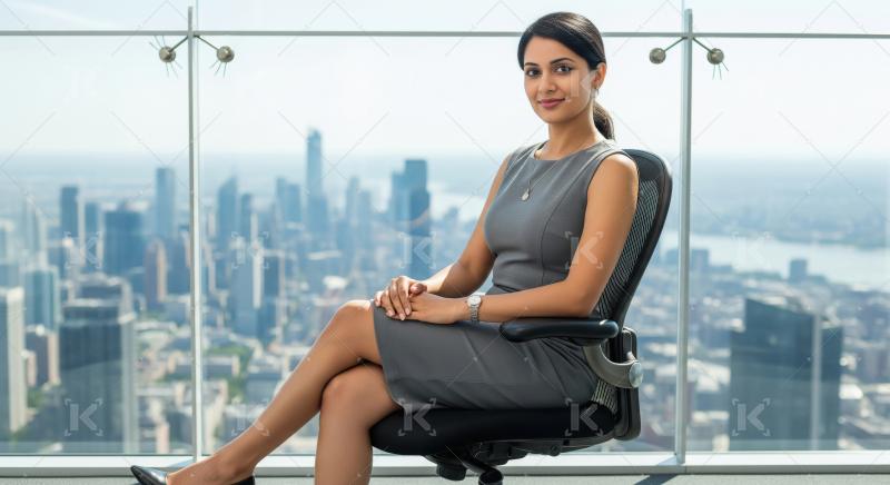 Young businesswoman or corporate employee standing confidently