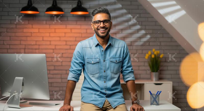 Young indian male employee standing confidently