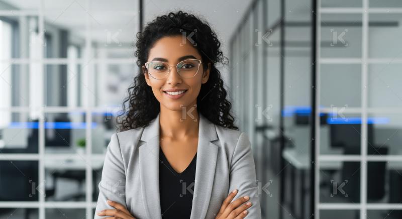 Young indian businesswoman standing confidently at office
