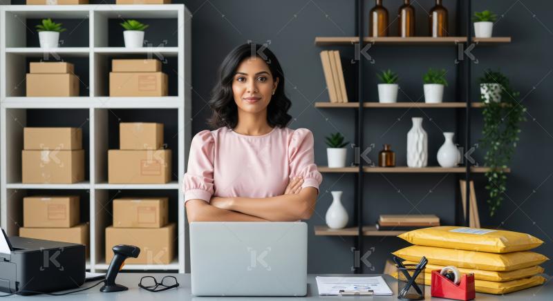 Confident small business owner standing with arms crossed in her