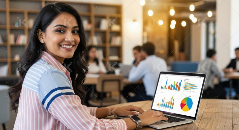 Young indian corporate woman working on laptop