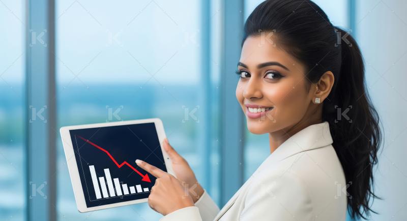 A confident young businesswoman smiles at the camera while holdi