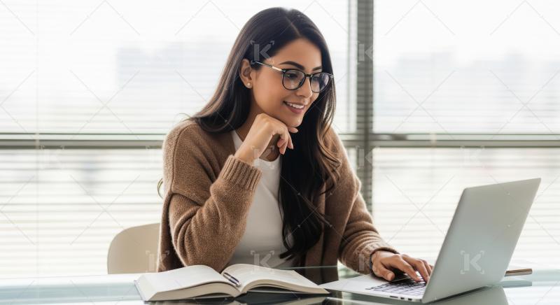 Young indian corporate woman working on laptop