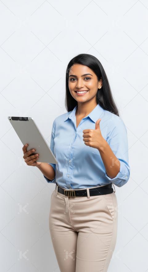 Young corporate woman smiling while working