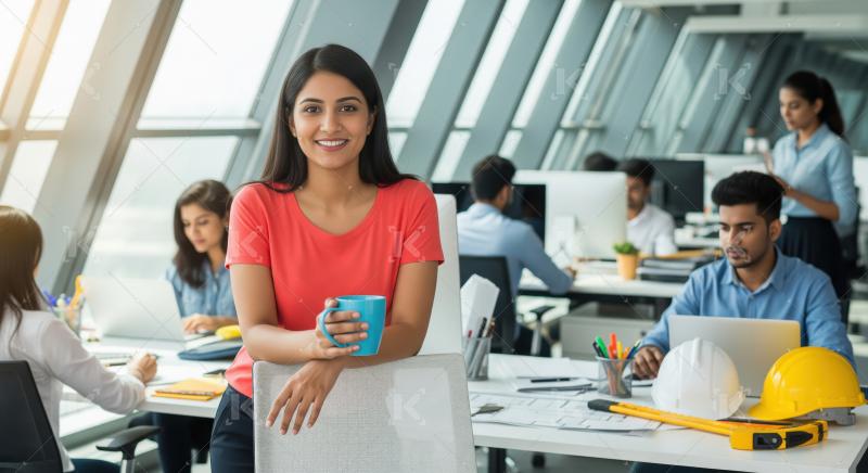 Young corporate woman smiling while working