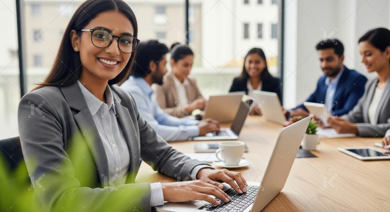 Young indian corporate woman working on laptop