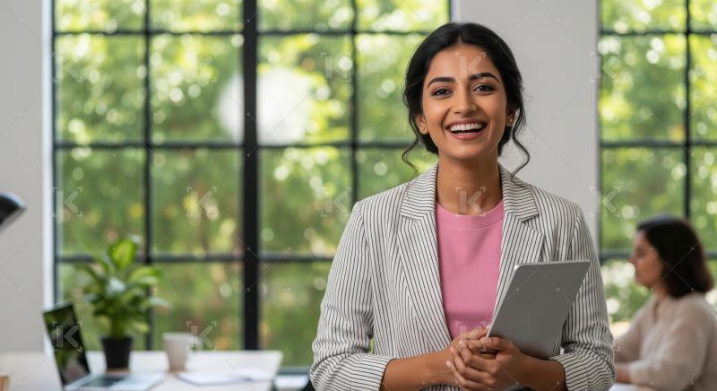 Young Indian businesswoman or corporate employee standing confid
