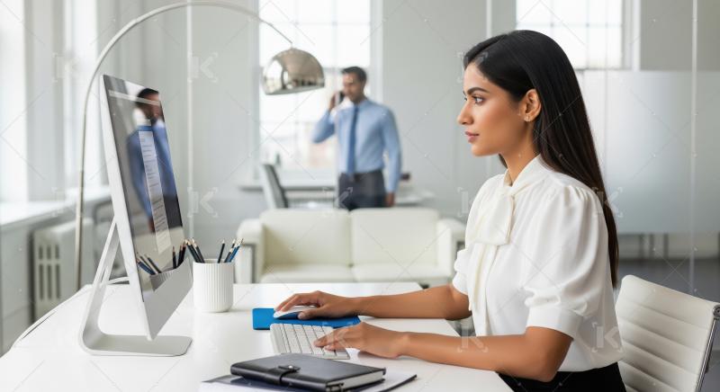 Young indian corporate woman working on laptop