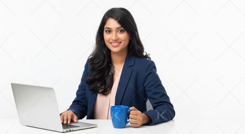 Young indian corporate woman working on laptop