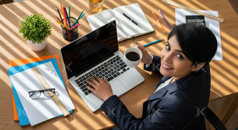 Young indian corporate woman working on laptop