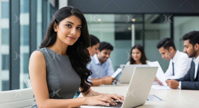 Young indian corporate woman working on laptop