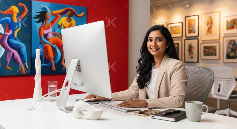 Young indian woman working on computer