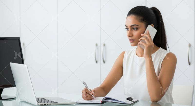 Young indian corporate woman working on laptop