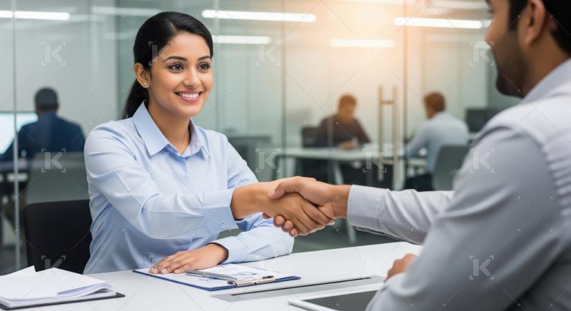 Professional job interview scene with a businesswoman confidentl