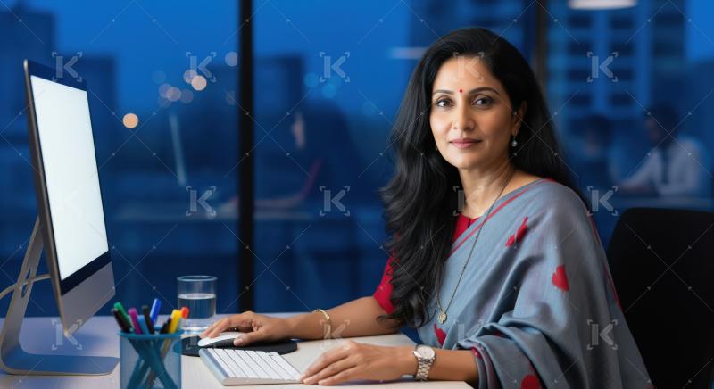 Young indian corporate woman working on laptop