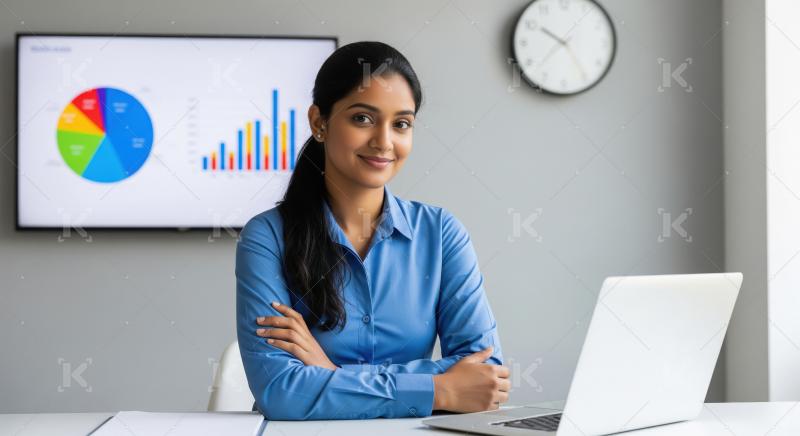 Young indian corporate woman working on laptop