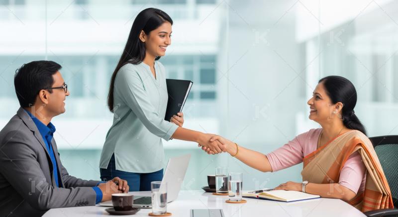 Professional business meeting where a young Indian woman confide