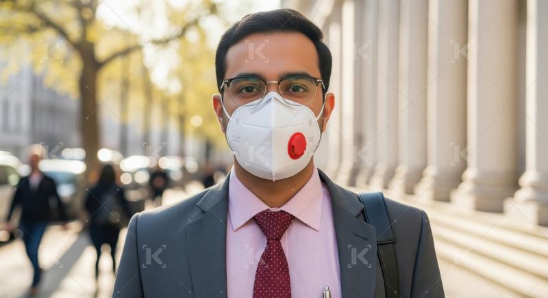 A young Indian businessman wearing a formal suit and protective