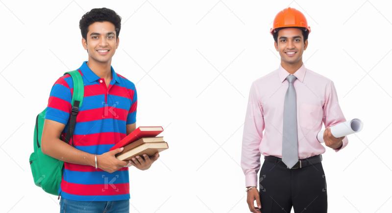 Young indian college student and young male engineer standing to