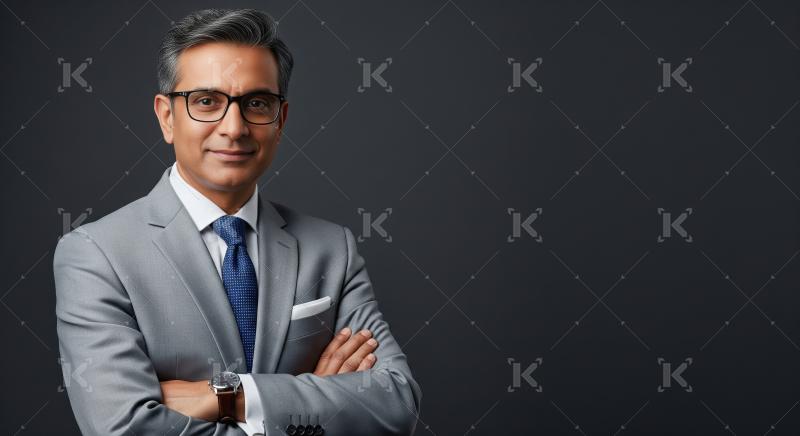 Indian businessman standing confidently at office