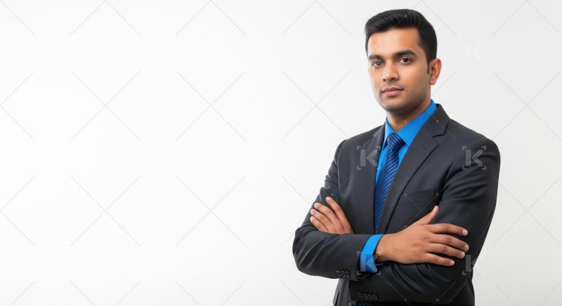 Indian businessman standing confidently at office