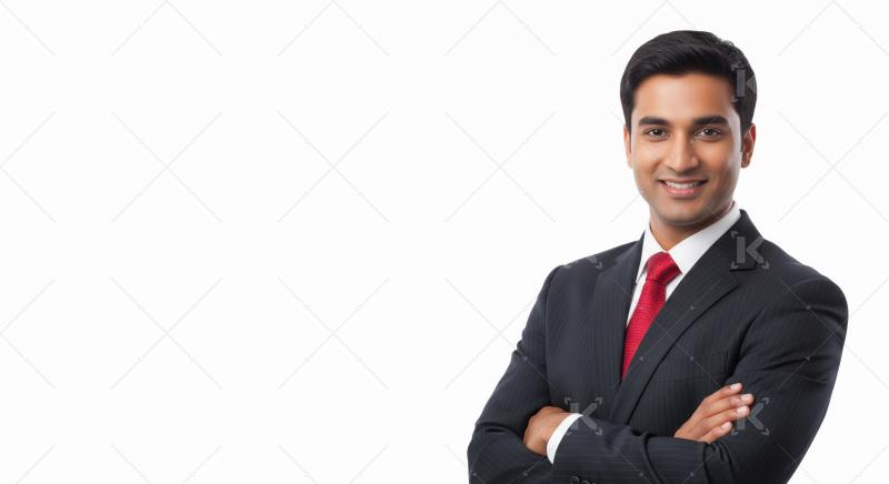 Indian businessman standing confidently at office
