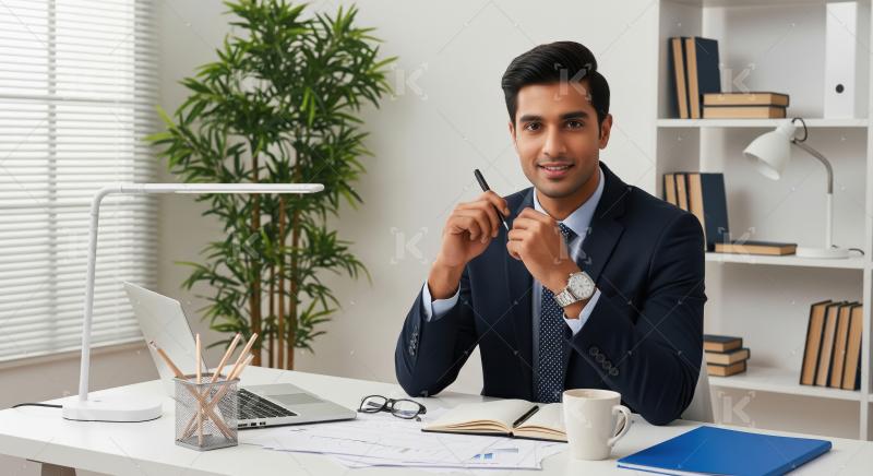 Happy indian corporate employee at office