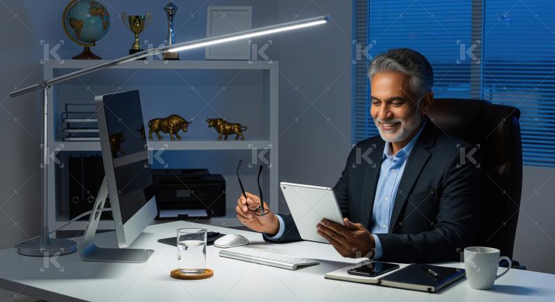 A distinguished middle-aged Indian executive with salt-and-peppe