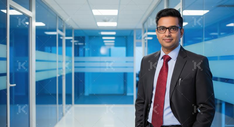 Indian businessman standing confidently at office