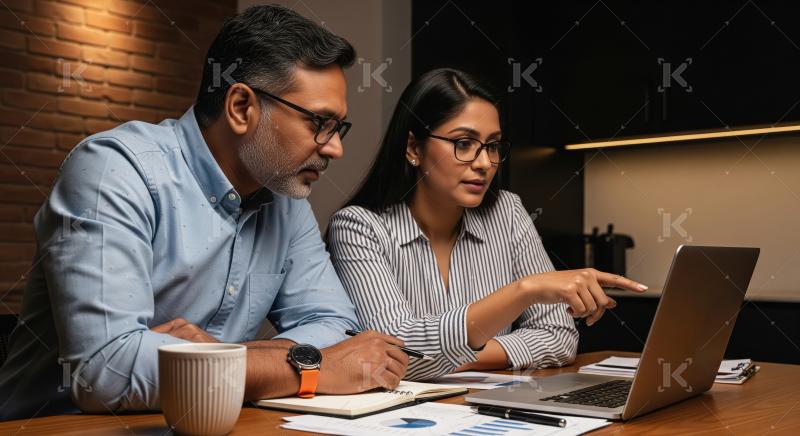 A middle‑aged Indian man and a younger woman sit together at a