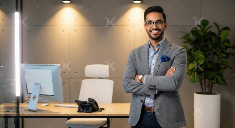 Indian businessman standing confidently at office