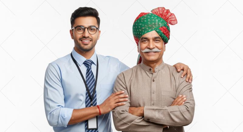 A smiling young Indian professional in formal attire stands with