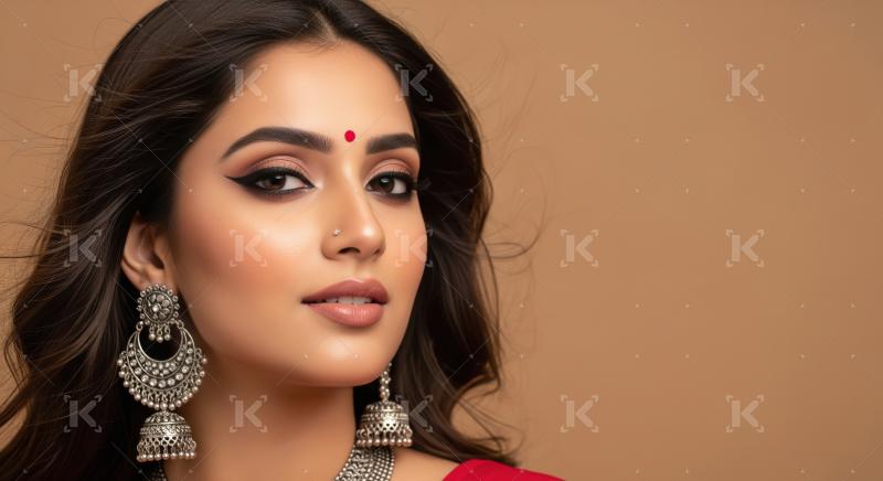 Beautiful Indian Woman with Traditional Jewelry and Makeup