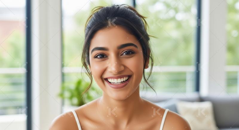 Happy Young Woman Smiling Brightly in a Modern Home