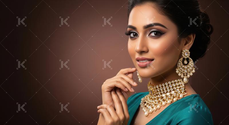 Elegant Indian Woman in Traditional Pearl Kundan Jewelry