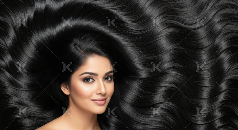Beautiful Woman with Long, Shiny Black Wavy Hair