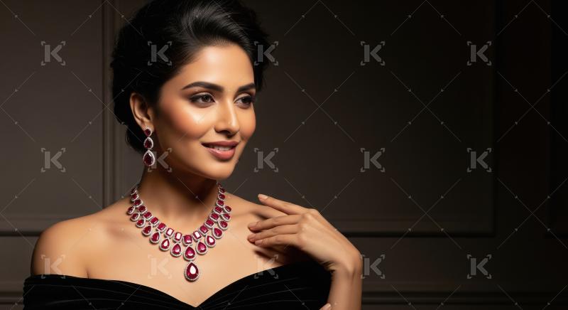 Elegant Indian Woman Adorned in Ruby Diamond Jewelry Set