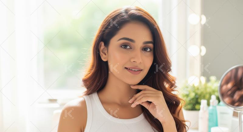 Beautiful Young Woman Posing in Bright Bathroom Setting