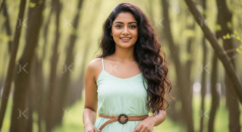 Beautiful Indian Woman Smiling in Serene Green Forest