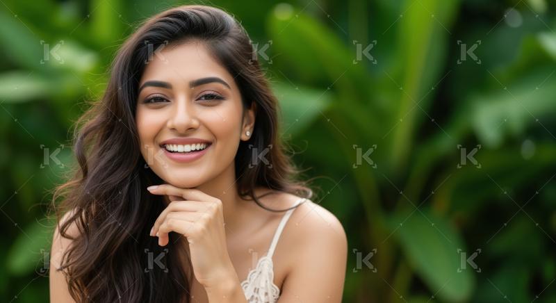 Beautiful Young Indian Woman Smiling in Green Outdoor Setting