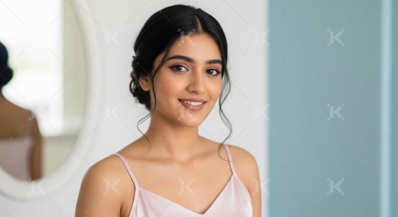 Beautiful Indian Woman Smiling in Elegant Pink Top