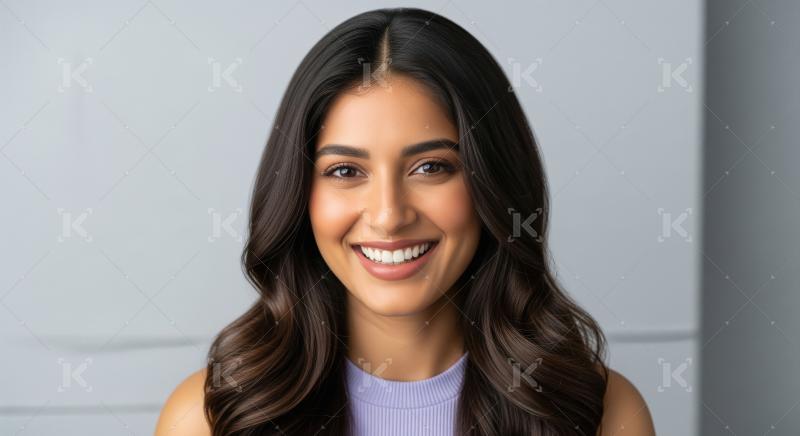 Smiling Beautiful Young Woman with Long Dark Hair
