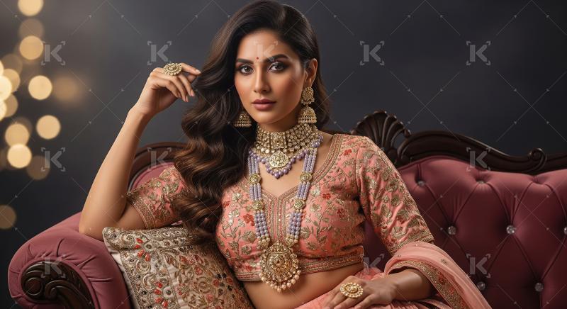 Elegant Indian Woman in Traditional Attire and Luxurious Gold Je