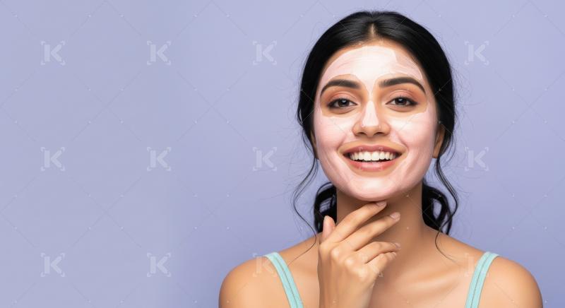 Smiling Woman with Pink Facial Mask for Skincare Beauty