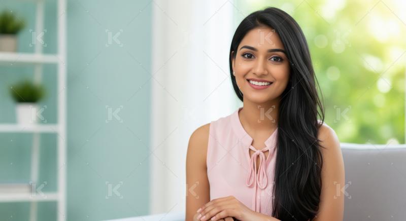 Beautiful Young Indian Woman Smiling Confidently Indoors