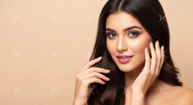 Beautiful Young Woman with Perfect Makeup and Glowing Skin