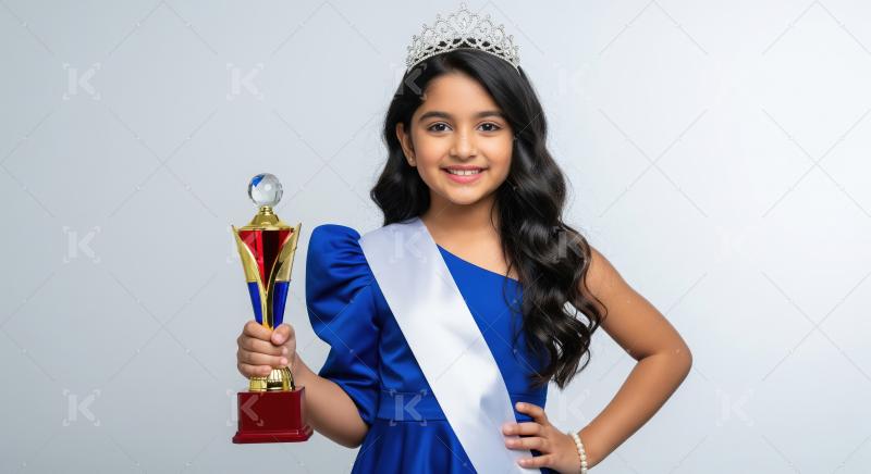 Young Indian Girl Wins Beauty Pageant Trophy and Crown